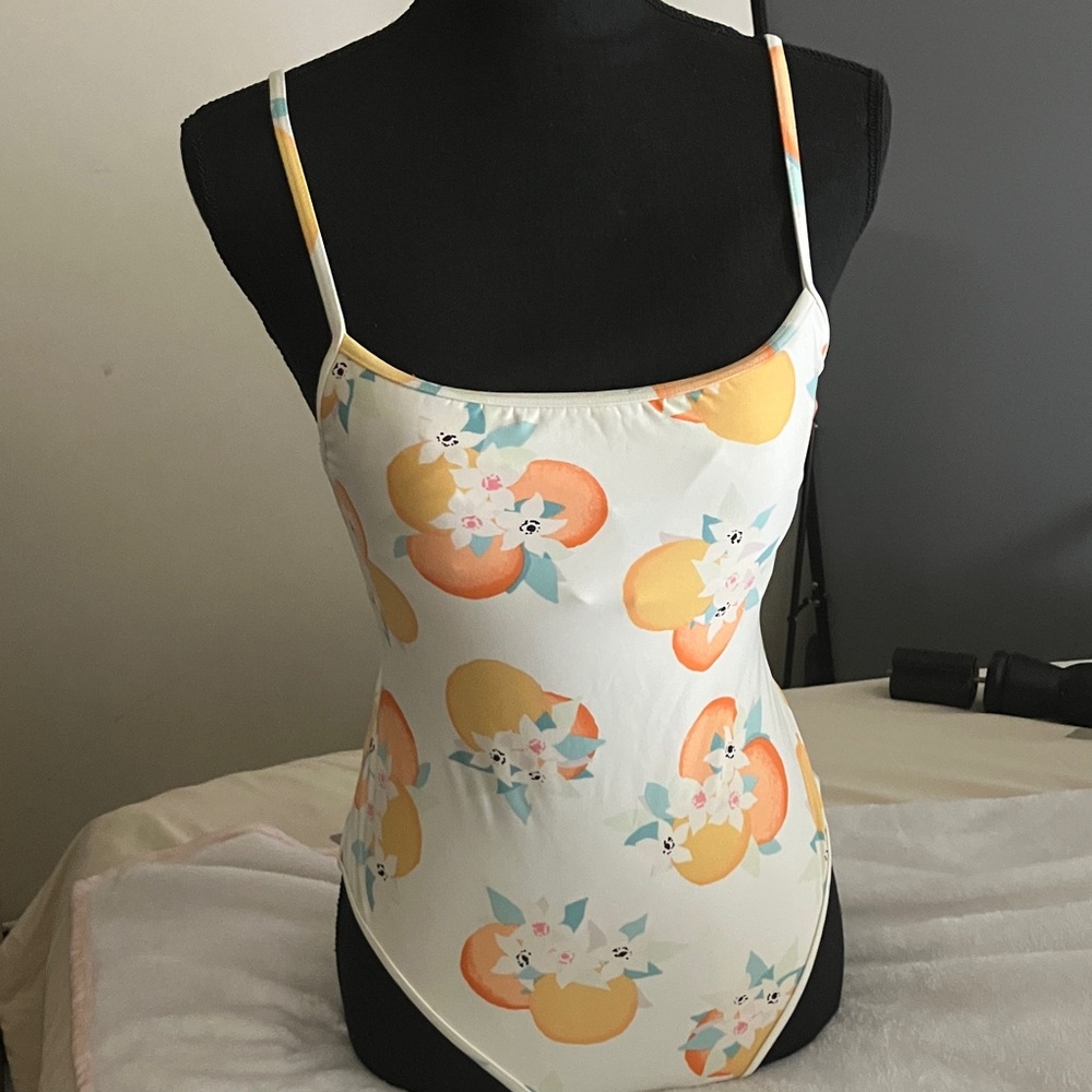 kate spade White One-Piece Swimsuit with Orange and Yellow Floral Print